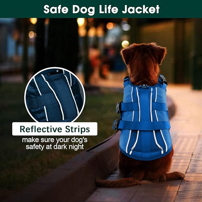 Kuoser Dog Life Jacket High Flotation, Reflective Dogs Life Vest for Swimming Boating, Adjustable Small Medium Large Dog lifejacket, Lightweight Dogs Life Preserver Rescue Handle Spring Summer Pool