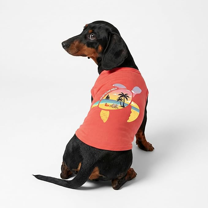 Fitwarm Hawaiian Sea Turtle Dog Shirt, Tropical Summer Clothes for Small Dogs Boy Girl, Funny Pet Outfit, Orange, Small