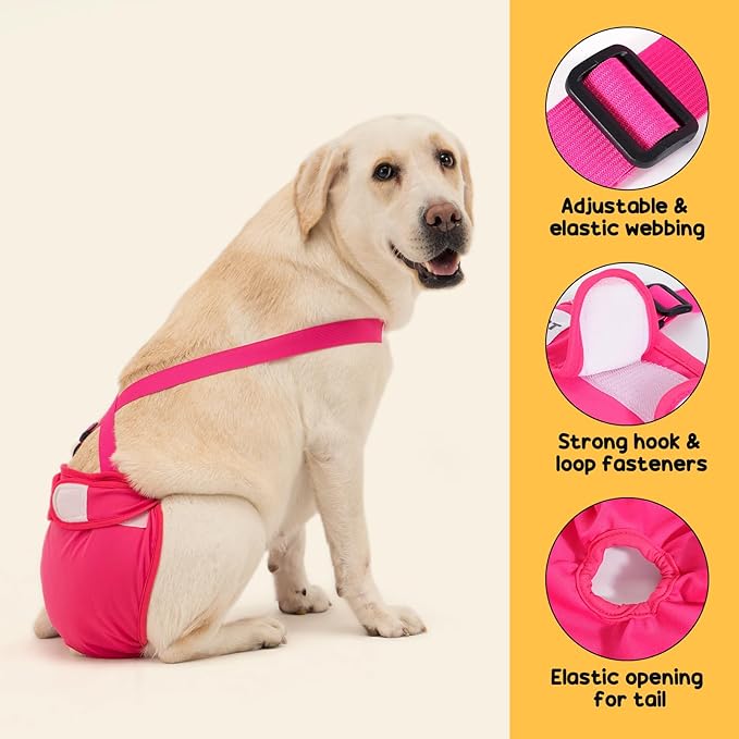3 Pack Avont Washable Female Dog Diaper with Suspender, Reusable Girl Doggie Diapers for Small Medium Large Doggy in Heat Cycle Period Incontinence -M