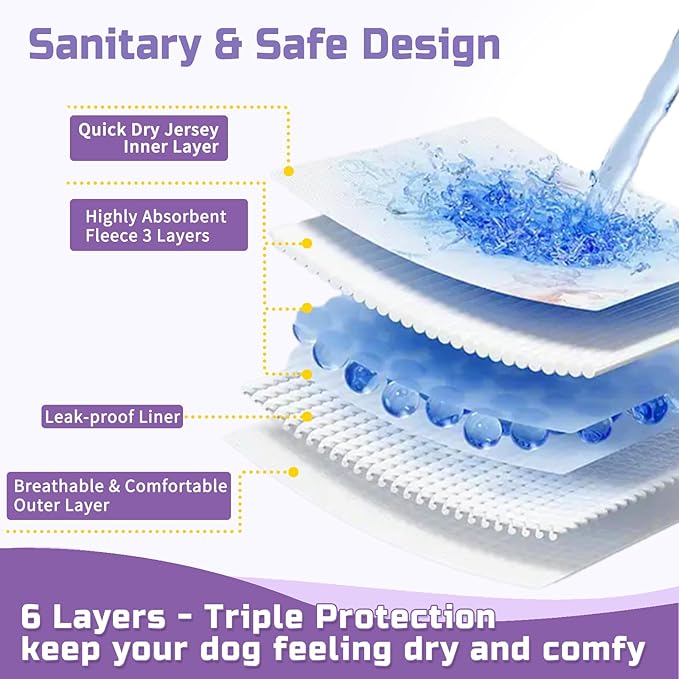 Reusable Dog Diapers Female 3 Pack Doggie Diapers for Period Heat Incontinence Puppy Training (Small, PurpleFlower)