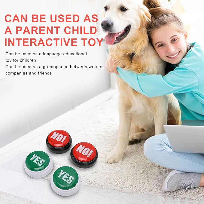 4pcs Dog Buttons for Communication, Portable Pet Training Buzzer, Yes Or No Pre Recorded Sound Effect, 2 Colors, Speaking but ton for Dog Training