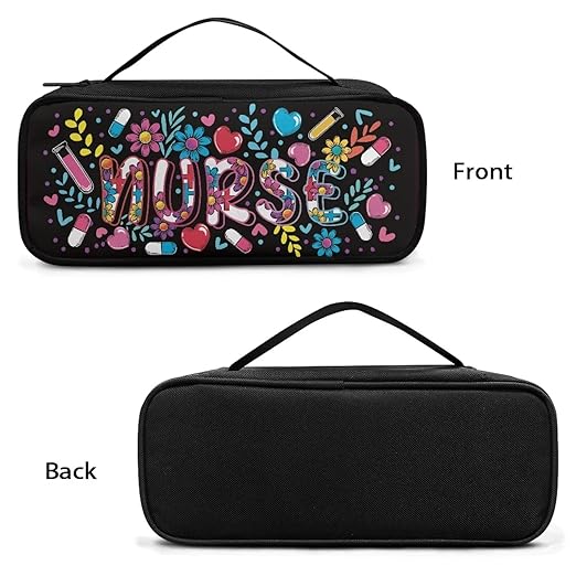 Gomyblomy Nurse Floral Stethoscope Case with Extra Room Black, Lightweight Stethoscope Storage Bag Holder Organizer with Handle Carrying Case Compatible with Most Stethoscopes