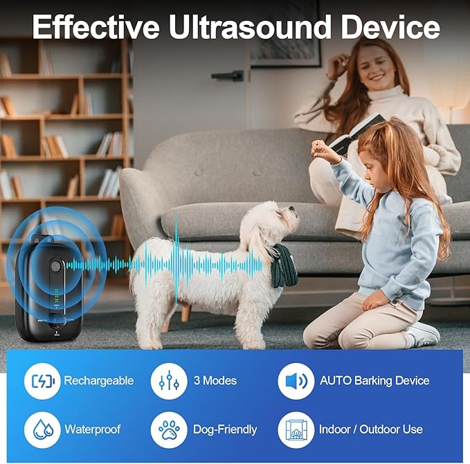 YEOWWW! Anti Barking Device for Dogs, Rechargeable Ultrasonic Dog Barking Control Devices with 3 Modes, 33 FT Barking Silencer Sonic Barking Deterrent Indoor/Outdoor Safe for Dog & People Y4