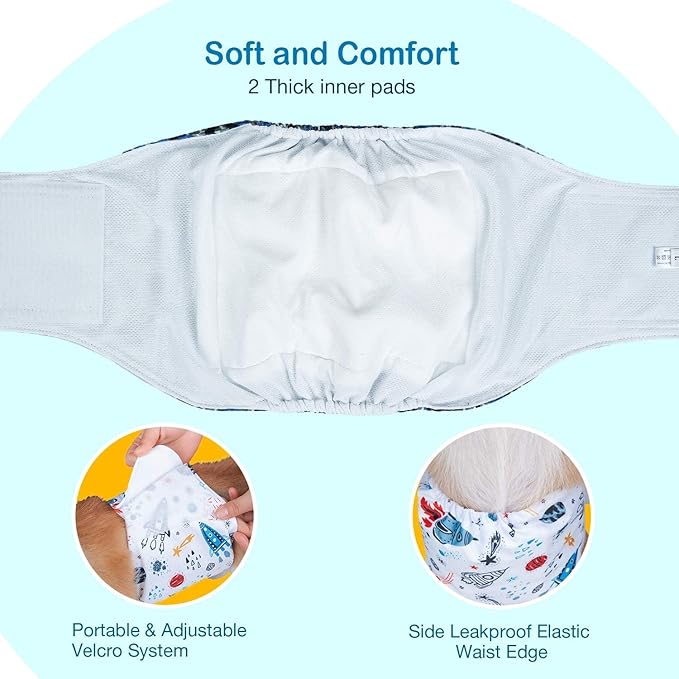 Pet Soft Dog Belly Band - 3 Packs Reusable Dog Diapers Male Doggy Diapers Wraps - Washable Dogs Belly Bands for Male Dogs (Space, XS)