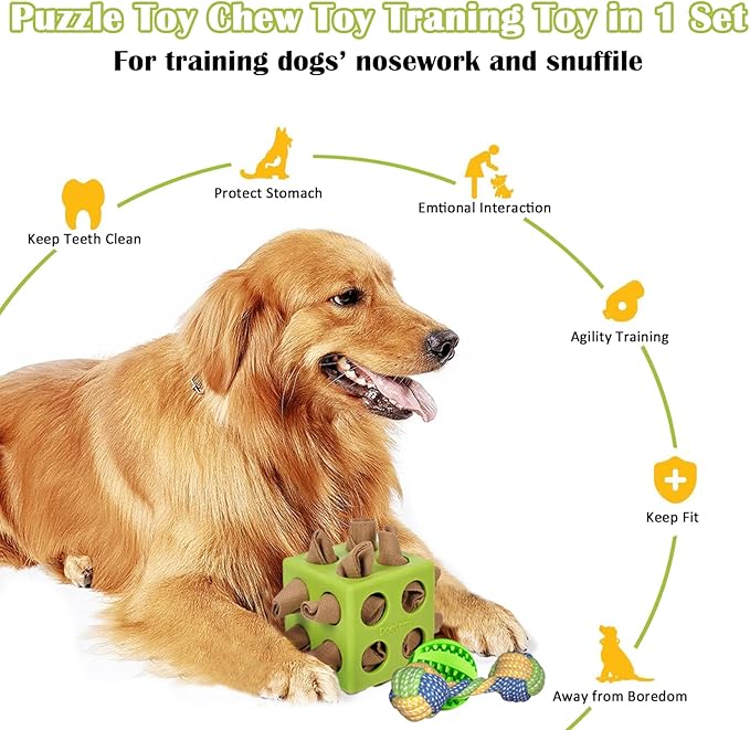 Dog Puzzles, Interactive Snuffle Toys for Dogs, Slow Eating and Keep Busy, Encourage Natural Foraging Skills, Relieve Boredom, 3 Pack Dog Chew Toys for Aggressive Chewers