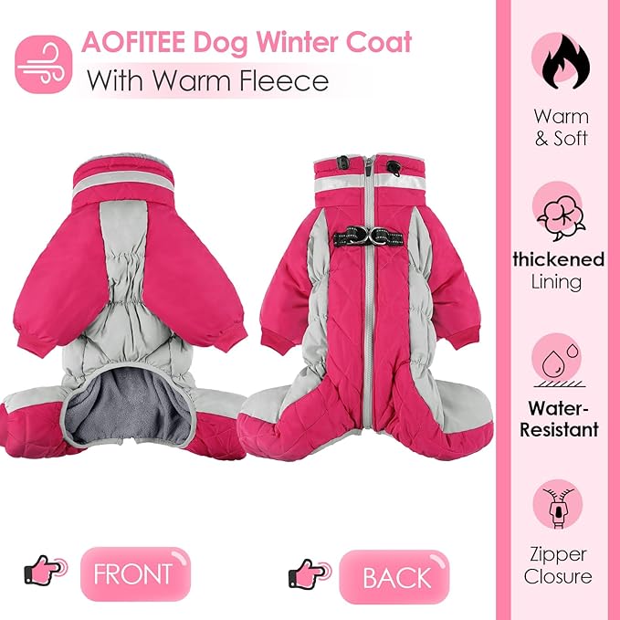 AOFITEE Small Dog Coat Warm Dog Jacket Winter, Windproof Dogs Winter Coat with Harness Built in, Reflective Turtleneck Dogs Puffer Jacket Snowsuit, Full Body Fleece Coats for Small Medium Large Pet