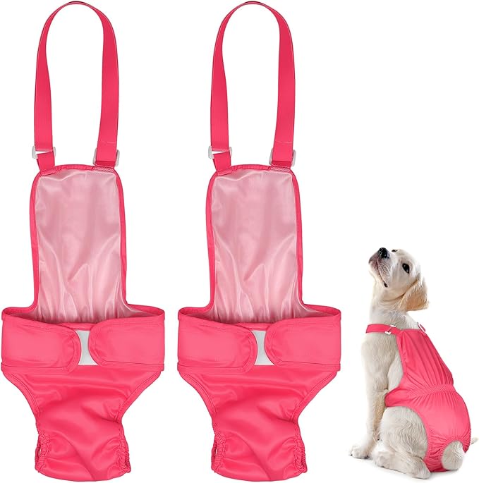 2 Pack Puppy Small Diapers Female for Heat Washable Sanitary Pantie with Adjustable Suspender, Reusable Doggie Diapers Period Panties, Pet Underwear Jumpsuits for Small Doggy