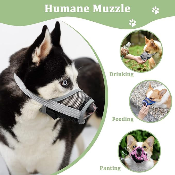 Mayerzon Dog Muzzle, Breathable Mesh Puppy Muzzles with Adjustable Hook and Loop for Small Medium Large Dogs Poodle Border Collie Labrador Retriever for Biting Chewing Trimming (XL, Grey)