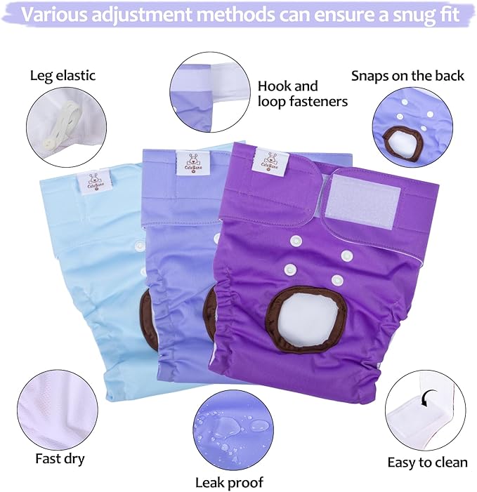 CuteBone Dog Diapers Female 3 Pack Reusable Doggy Diapers with One Suspender for Small Medium Large Dog Period BDD01M
