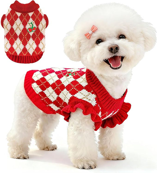 BAEJMJK Cute Cherry Small Dog Sweater Soft Girl Dog Clothes Turtleneck Warm Pet Puppy Knitted Pullover Princess Dogs Cats Outfits(Red Cherry A,X-Large)