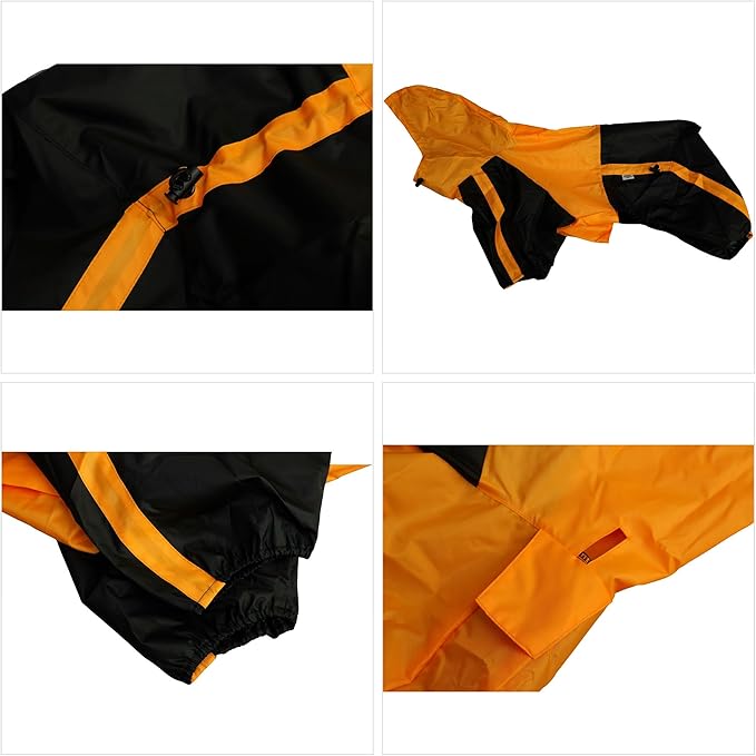 Lovelonglong Dog Hooded Raincoat, Large Dog Rain Jacket Poncho Waterproof Clothes with Hood Breathable 4 Feet Four Legs Rain Coats for Small Medium Large Pet Dogs Orange L-L