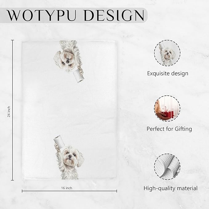 Funny Maltese Gifts Bathroom Hand Towels, Maltese Dog Lovers Gifts Decorative Hand Towels for Kids Guest Bathroom Washroom Half Bath, 16X24 Inch