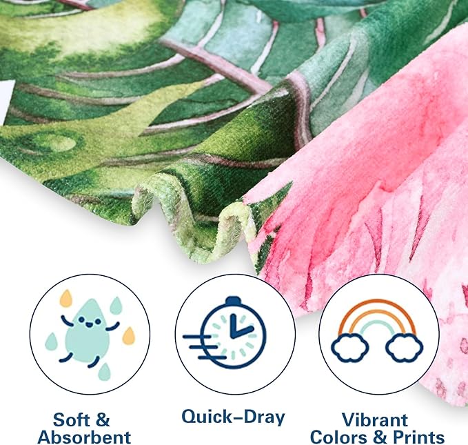 LIVILAN Flamingo Beach Towel, 24" x 48" Microfiber, Quick Dry, Sand Free, for Pool, Bath, Yoga, Tropical Design, Great for Girls, Women, Flamingo Gifts