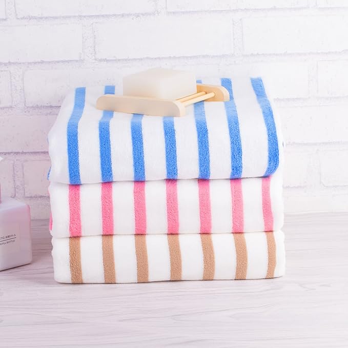 JML Beach Towels, Microfiber Bath Towel Set, Absorbent and Quick Dry for Adults, Travel, Summer, Sport, Swimming, Pool, Yoga, Camping, 6 Pack, 30" x 60", Cabana Stripe Coffee and White