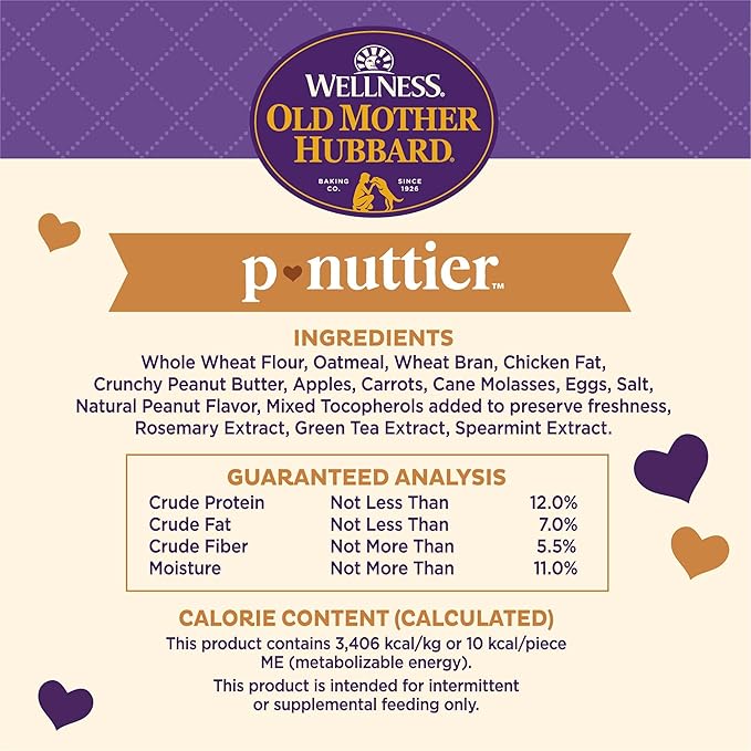 Old Mother Hubbard Wellness P-Nuttier Dog Biscuits, Natural, Training Treats, Peanut Butter Flavor, Mini Size, (5 Ounce Bag)