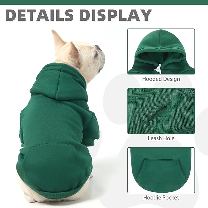KOOLTAIL Dog Hoodie for Large Medium Small Dogs,Soft&Warm Pet Sweater with Leash Hole and Pocket Boy Girl, Puppy Fall Winter Jacket Clothes,French Pitbull Cold Weather Coat Sweatshirt,Deep Green XXL