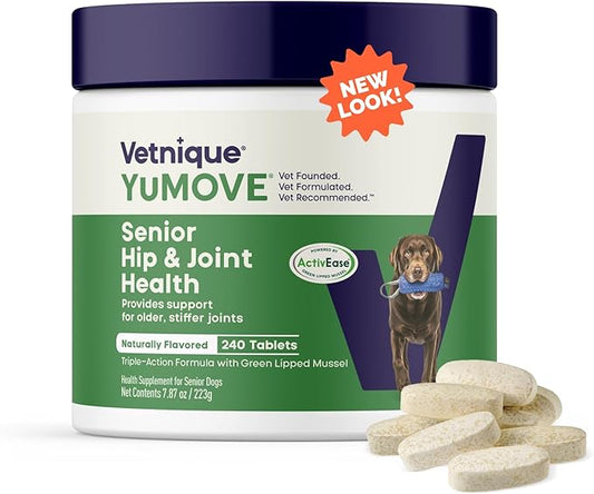 Yumove Hip & Joint Supplement for Dogs - with Glucosamine Chondroitin, Omega 3, Hyaluronic Acid, Green Lipped Mussel & Fish Oil for Dogs - Senior Dog Joint Supplement (240ct Chewable Tablets)