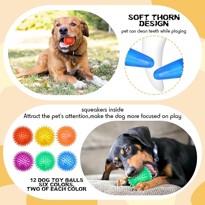 Syhood 60 Pcs Squeaky Dog Toys Bulk Stuffed Plush Chew Toys Puppy Teething Rope Cute Spiky Chew Ball for Small Dog Pet Teething Gift(Lovely Style)
