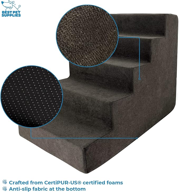 Best Pet Supplies Dog Stairs for Small Dogs & Cats, Foam Pet Steps Portable Ramp for Couch Sofa and High Bed Non-Slip Balanced Indoor Step Support, Paw Safe No Assembly - Dark Brown, 5-Step