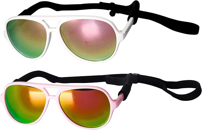 G010 Dog Pet Costume Prop Aviator Sunglasses Medium Breeds 20-40 lbs (2-Pack White-Pink Mirror + Pink-Pink Mirror)