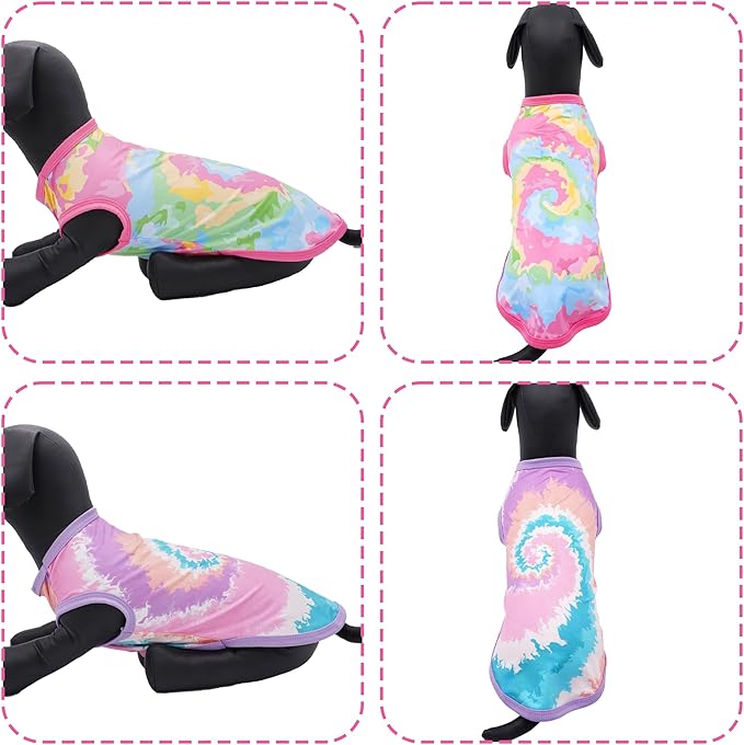 Tie Dye Dog Shirts for XXXL Large Dogs Girl Female Pink Purple Sleeveless Tank Top Tee Clothes Vest Pet Apparel Streetwear Garment Lightweight Stretchable Outfit Pack of 2