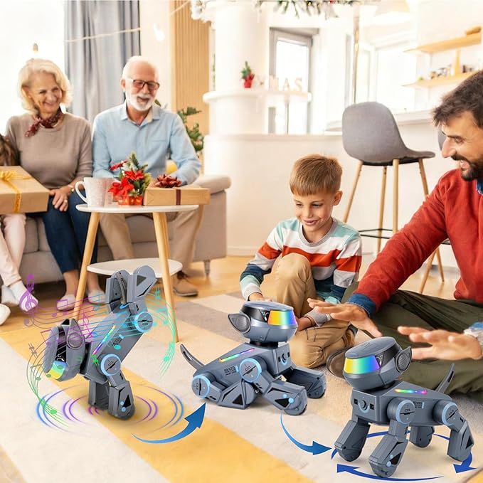 Smart Robot Dog Toys for Kids-Interactive Programmable RC Puppy with LED Eyes,Music & Dance,Touch & Voice Control,USB Rechargeable Robotic Pet,Gifts for Boys & Girls Ages 3-12 (Grey)