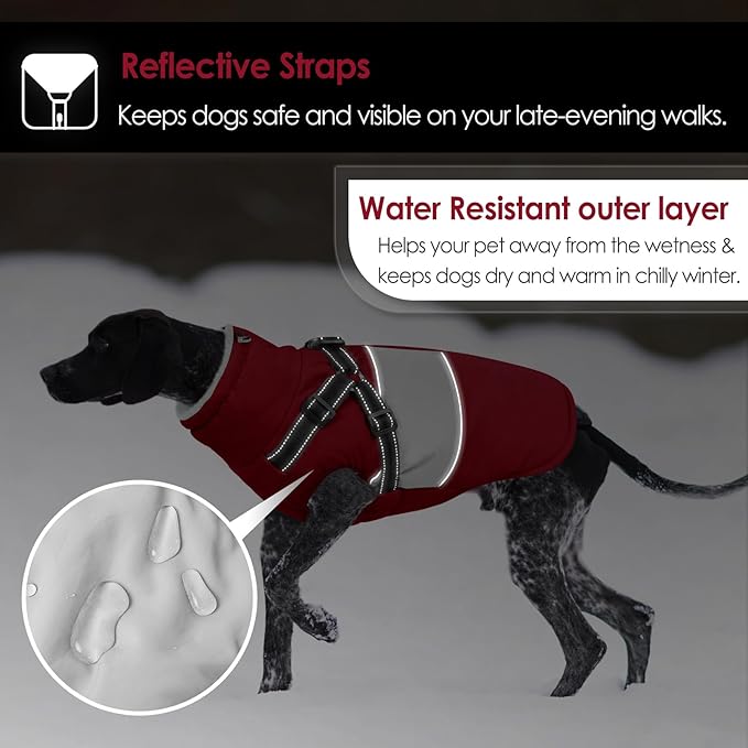 AOFITEE Dog Coat, Dog Christmas Sweater, Warm Dogs Winter Coat, Waterproof Dogs Jacket with Harness, Pet Puffer Jacket Snowsuit, Reflective Windproof Pet Sweater for Cold Weather, French Bulldog, L