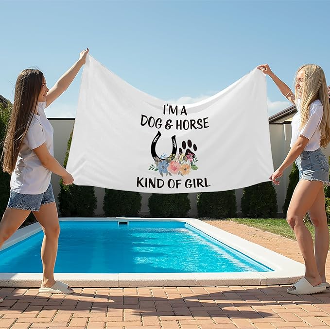 Dog Horse Lover Gifts Beach Towel, Horse Girl Gifts Pool Towels, Dog and Horse Kind of Girl Sand Towel Large Bath Towels Gifts for Girls, Horse Gifts for Girls, Dog Gifts for Women, 29x60in