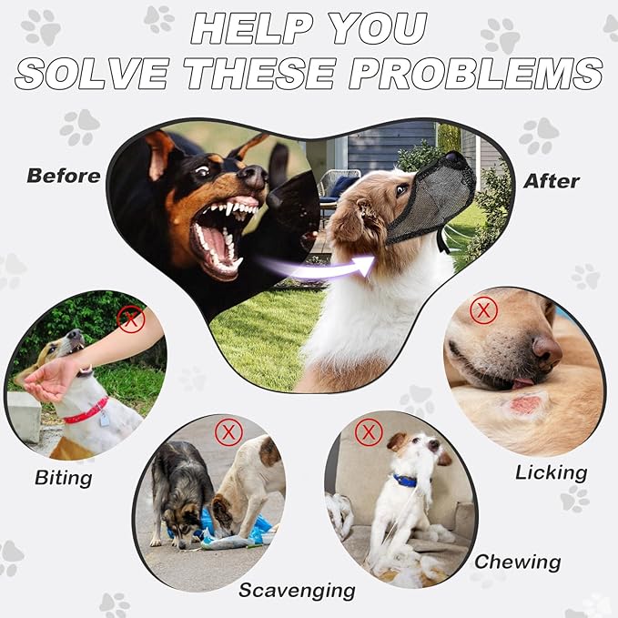 Dog Muzzle, Soft Air Mesh Muzzles for Large Sized Dogs, Breathable Dog Mussels for Scavenging Biting Licking & Barking, Adjustable Mouth Guard with Front Opening, Allows Panting and Drinking (Black,L)