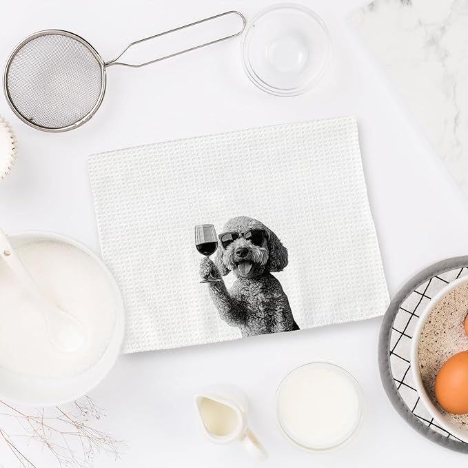 Goldendoodle Gifts Wine Kitchen Towels, Gifts for Golden Doodle Dog Wine Lovers Decorative Hand Dish Towel for Kitchen Home Bar, Funny Golden Doodle WineLover Home Bars Kitchen Decor(16x24inch)