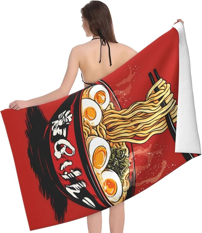 Ramen Noodle Beach Towel 31inx51in, Food Sand-Free Microfiber Bath Towel Ultra Soft Quick Dry Pool Towel Absorbent Towel Lightweight Towel for Swimming Bathroom Decor