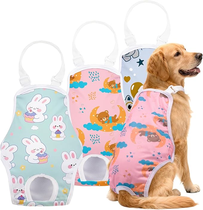 3 Pack Washable Female Dog Diapers with Adjustable Suspender, Reusable Sanitary Panties for Dogs in Heat, Leak-Proof Design for Small Dogs