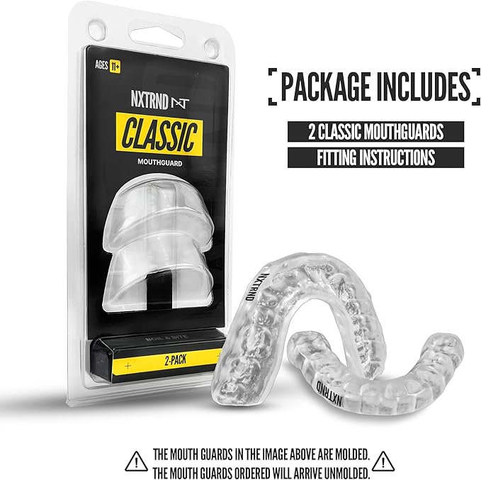 2 Pack Nxtrnd Classic Mouthguard, Custom Fit Sports Mouthpiece for Football, Boxing, MMA, Basketball, Hockey, Lacrosse, Youth & Adult (Transparent)