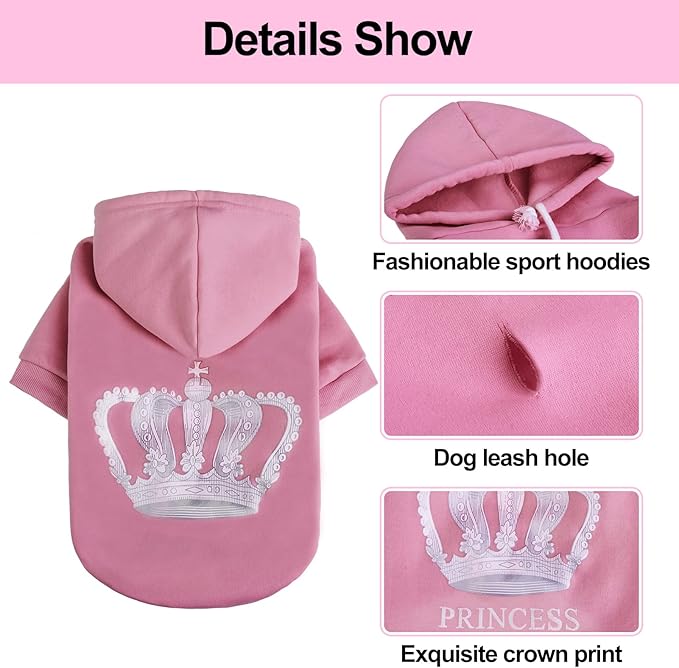 EXPAWLORER Princess Dog Hoodie-Soft Dog Sweater Calming Fleece Sweatshirt Cold Weather Pet Clothes,Pitbull Clothes Outfits,Coat Apparel for Puppy,Cat, Small Medium Large Dogs