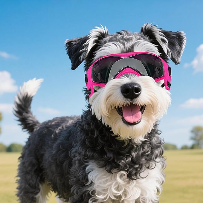 NAMSAN Dog Goggles for Small to Medium Dogs, Dog Sunglasses UV Protection for Medium Dogs Outdoor Cycling Driving, Small Doggy Glasses Dog Eye Protection, Anti-Fog Windproof, Adjustable, Cool Pink