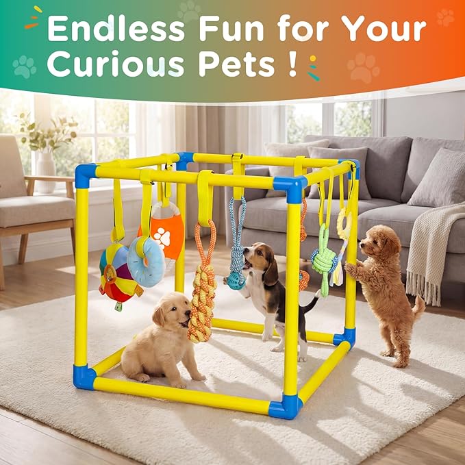 TOOGE Upgraded Puppy Play Gym: Small Dog Puppy Jungle Gym Playground Adjustable Hanging Dogs Enrichment Chew Toys for Puppies 0-6 Months Training Activity Center for Interactive Teething Stimulation