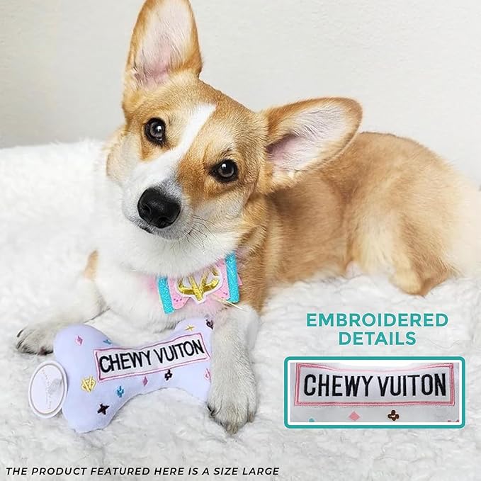 Haute Diggity Dog Large Chewy Vuiton Bones Plush Dog Toys for Small, Medium & Large Dogs, 4-Pack Durable Stuffed Designer-Inspired Pet Toys with Interactive Squeaker, Machine-Washable & Safe
