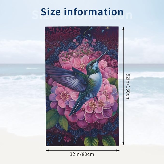 Floral Bird Beach Towel 31inx51in, Hummingbird Sand-Free Microfiber Bath Towel Ultra Soft Quick Dry Pool Towel Absorbent Towel Lightweight Towel for Swimming Bathroom Decor