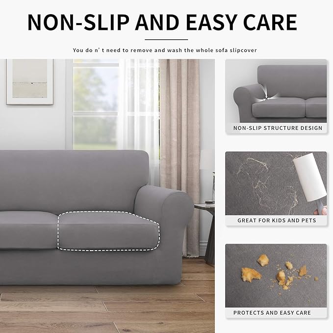 Easy-Going 100% Dual Waterproof 2 Pieces Chair Cover Stretch Soft Couch Cover for Dogs, Sofa Slipcover for 1 Separate Cushion Couch Leakproof Furniture Protector for Kids, Pets Light Gray