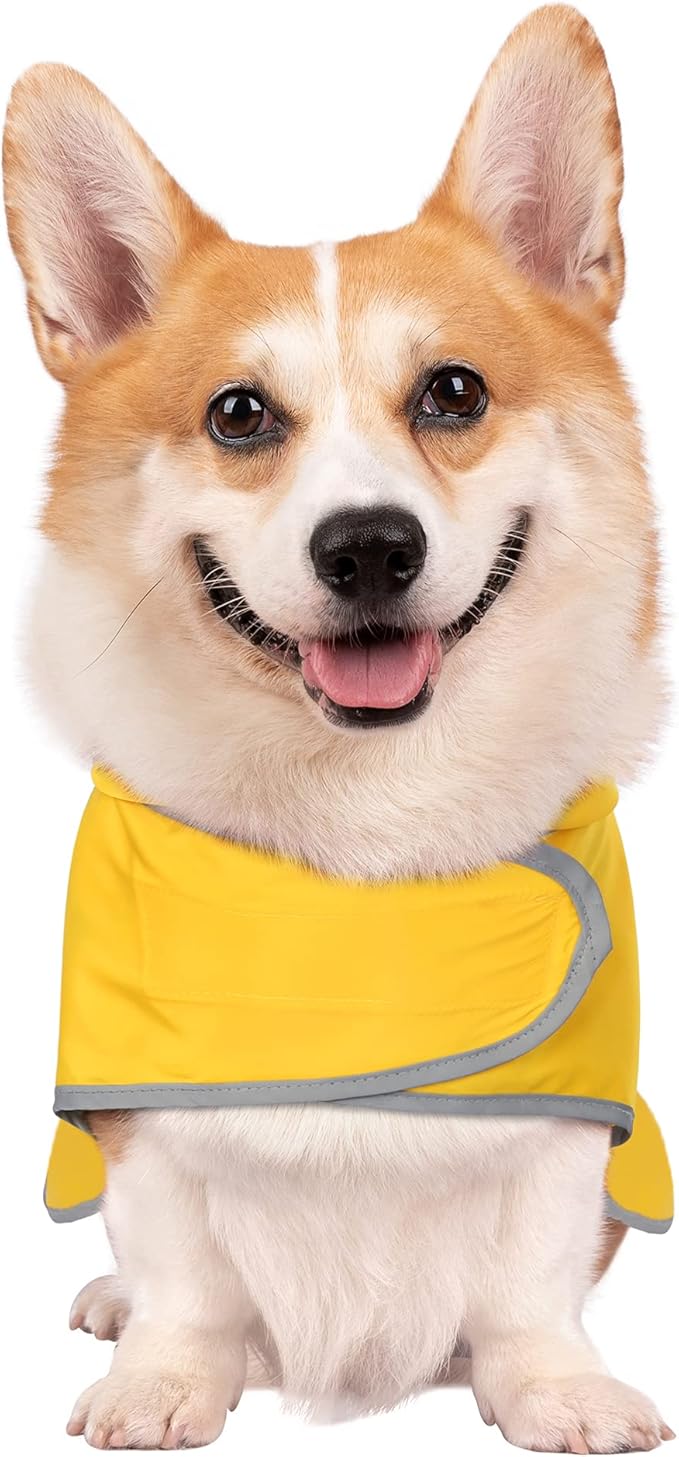 Dog Raincoat for Medium Dogs Waterproof Jacket Hooded Rain Coats with Reflective Strips Leash Hole & Poncho Adjustable Fit (Yellow,M)