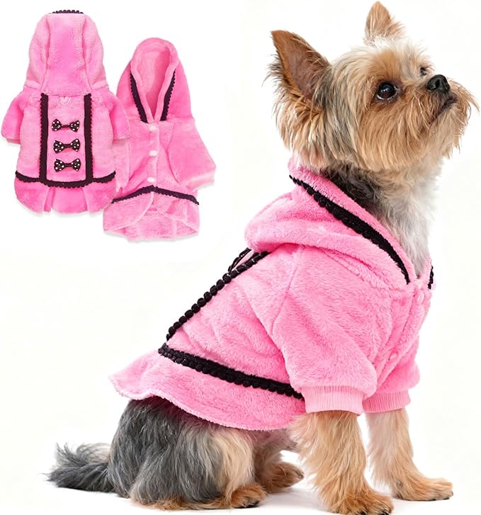 Christmas Dog Sweaters for Small Dogs Winter Dog Dress Girl Puppy Sweater Fleece Warm Puppy Dresses with Leash Hole Cute Pink Clothes Bowtie Chihuahua Sweaters Pet Doggie Oufit (XX-Small)