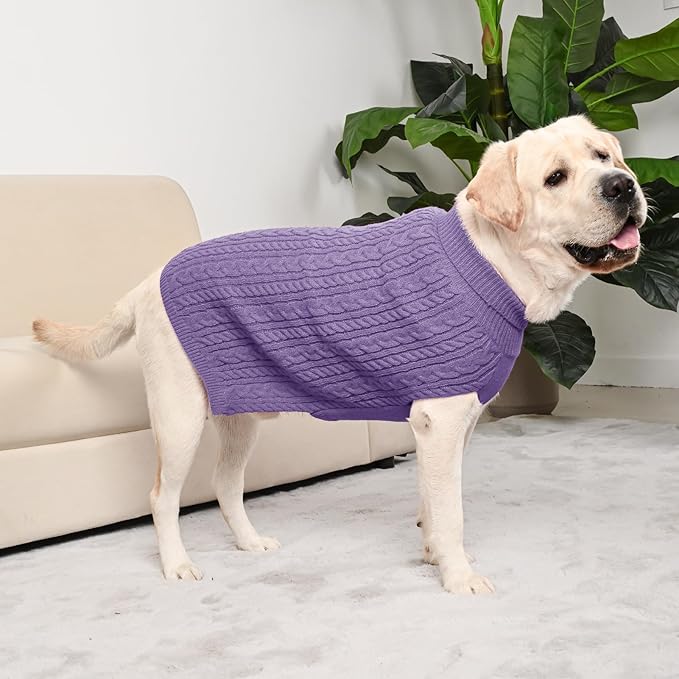 2 Pack Dog Sweaters for Big Dogs Turtleneck Pullover Cable Knit Large Size Stretch Clothes Pitbull Labrador Bulldog Doberman Boy Girl Pets Winter Clothes (XXL, Pink & Purple)