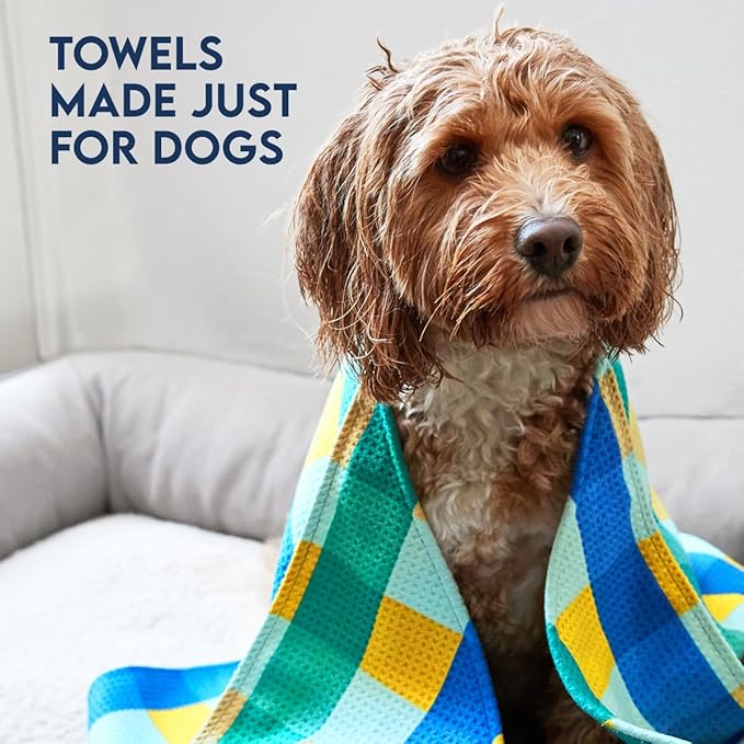 Dock & Bay Pet Towel - Super Absorbent & Quick Drying Dog Towels with Bag - 100% Recycled - Puppy Plaid, Medium (90x50cm, 35x19)