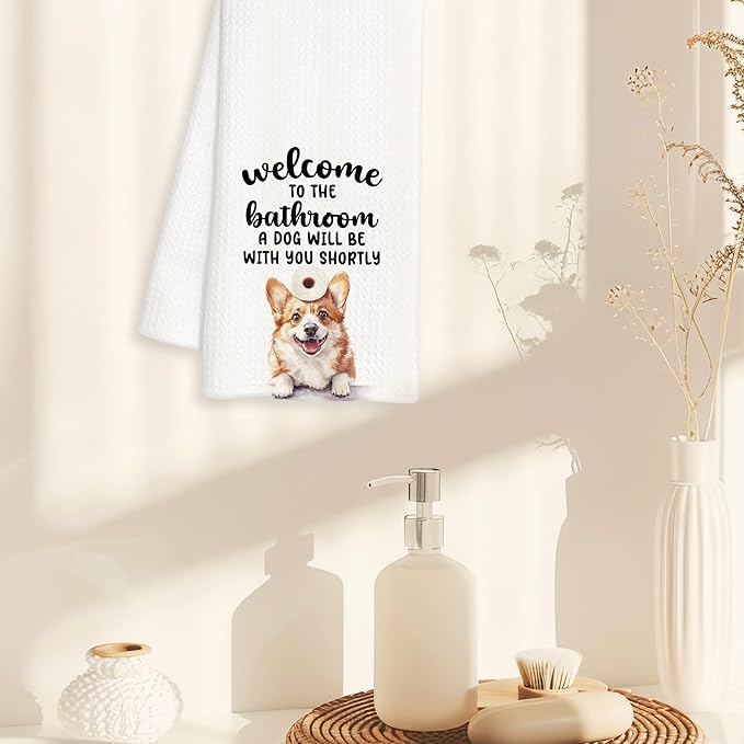 Funny Corgi Hand Towels for Bathroom Decor, Gifts for Corgi Lovers Women Men, Dog Lover Owner Gifts Decorative Hand Towels for Bathroom Restroom Room, 16x24 Inch