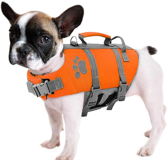 Queenmore XS Dog Life Jacket, Small Dog Life Jackets, Dog Life Vest for Swimming, Float Puppy Swim Vest for Boating, Lightweight Doggie Swim Vest with Handle, Adjustable Pet Preserver for Swimming