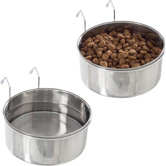 Set of 2 Stainless-Steel Dog Bowls - Cage, Kennel, and Crate Hanging Pet Bowls for Food and Water - 50.4oz Each and Dishwasher Safe by PETMAKER (Pack of 2)