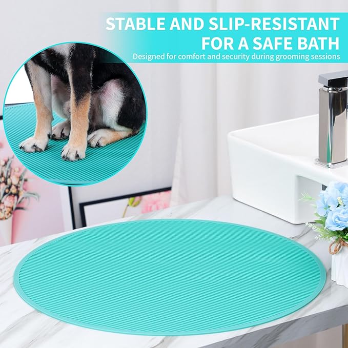 Pet Grooming Table Non-Slip Mat - Padded Mat for at-Home Grooming Dogs and Cats,Bathing Mat for Pets, Diameter: 22.4inch/57cm (Turquoise Green, Diameter: 22.4inch/57cm)