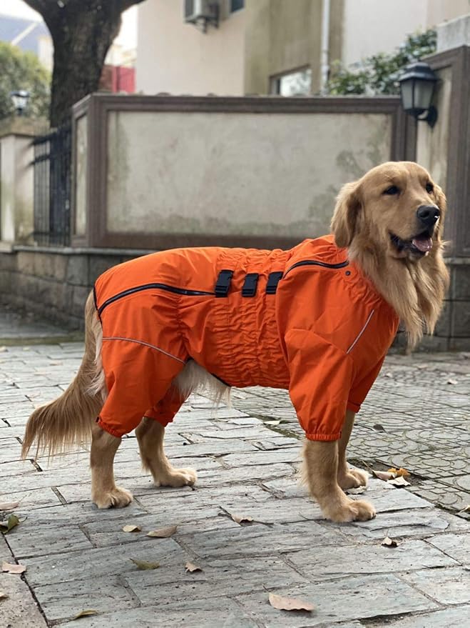 Lovelonglong Waterproof Dog Raincoat – 4-Leg Full Body Dog Rain Suit with Reflective Strips & Leash Opening, Outdoor Dog Jacket for Rainy Weather