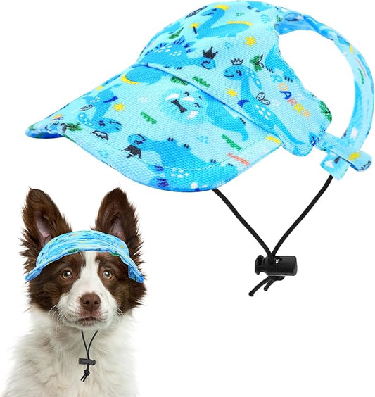Dinosaurs Sun Hats for Large Dogs Blue Dino Dog Baseball Cap Dog Trucker Hats with Ear Holes L