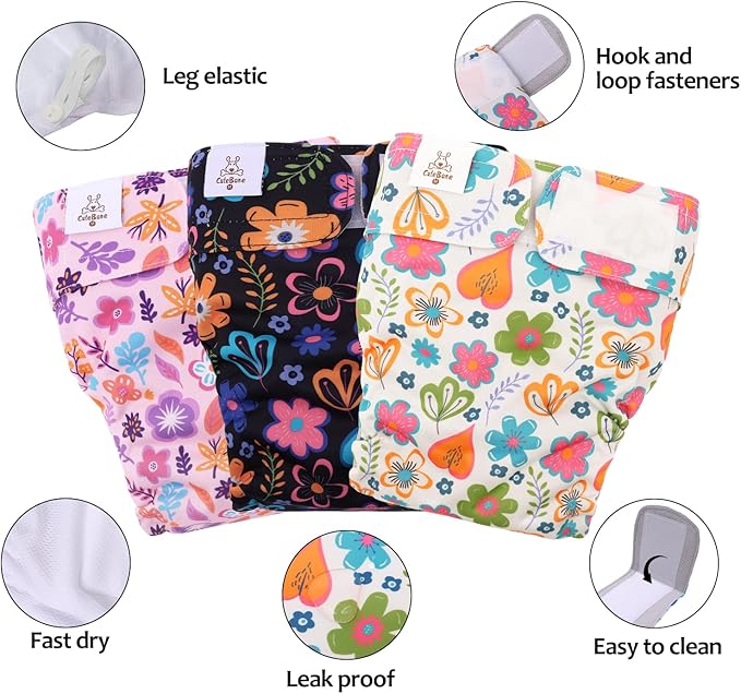 CuteBone Washable Dog Diapers Female No Tail Hole 3 Pack Reusable Doggie Period Training Pants for Docked-Tail Frenchie French Bulldog Boston Terrier Without Tail WWD19L
